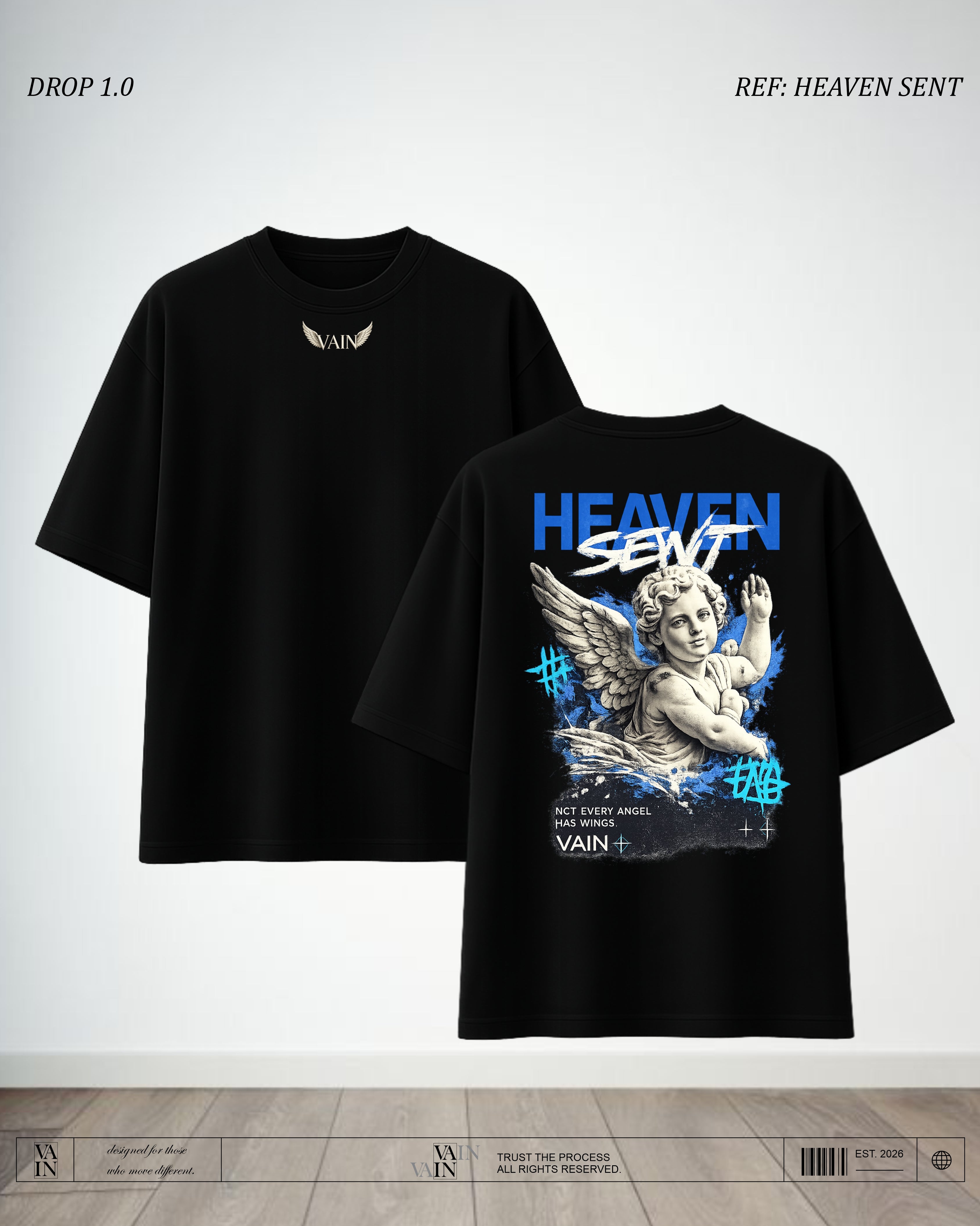 HEAVEN SENT Camiseta — Negro