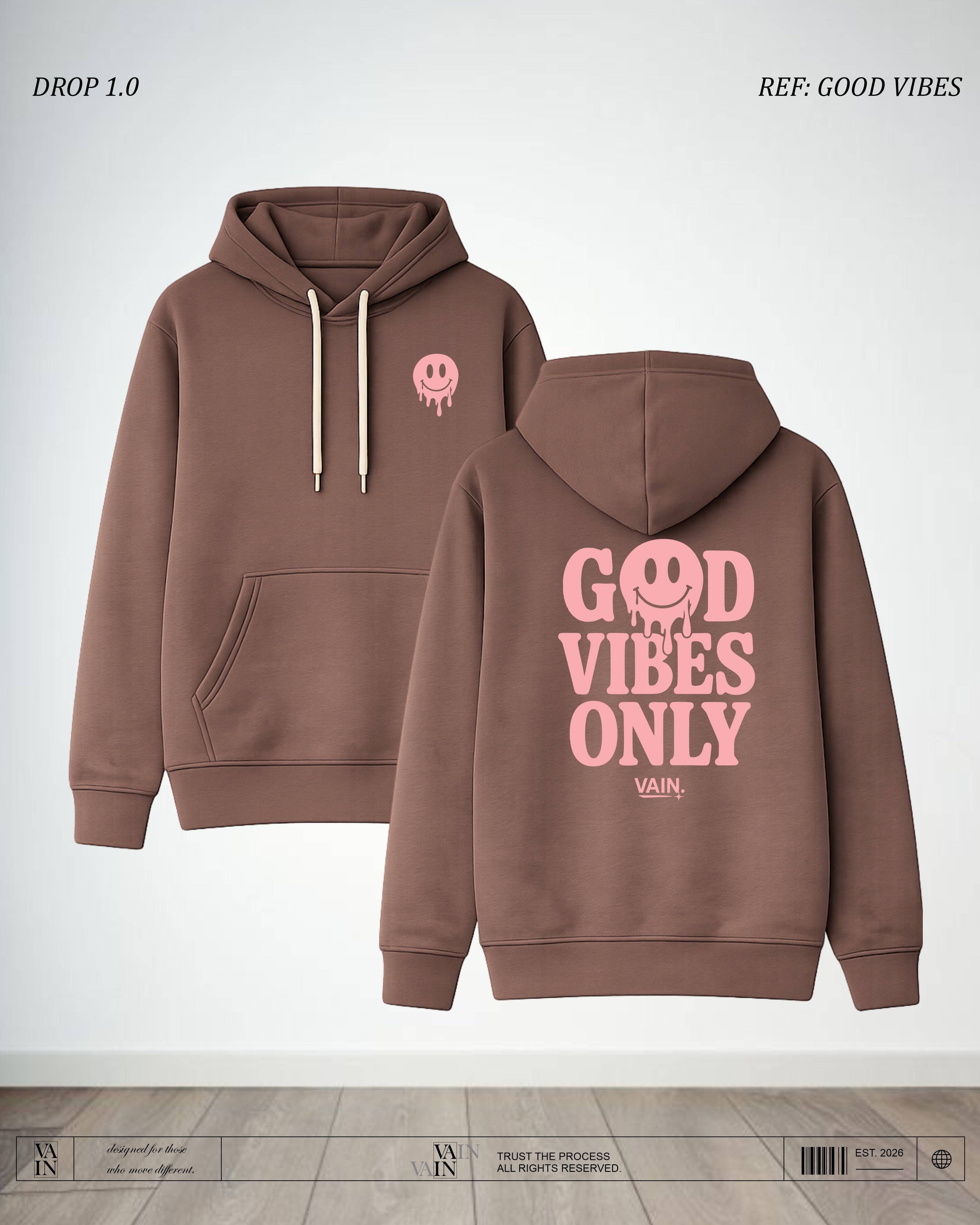 VIBES Hoodie — Café oscuro
