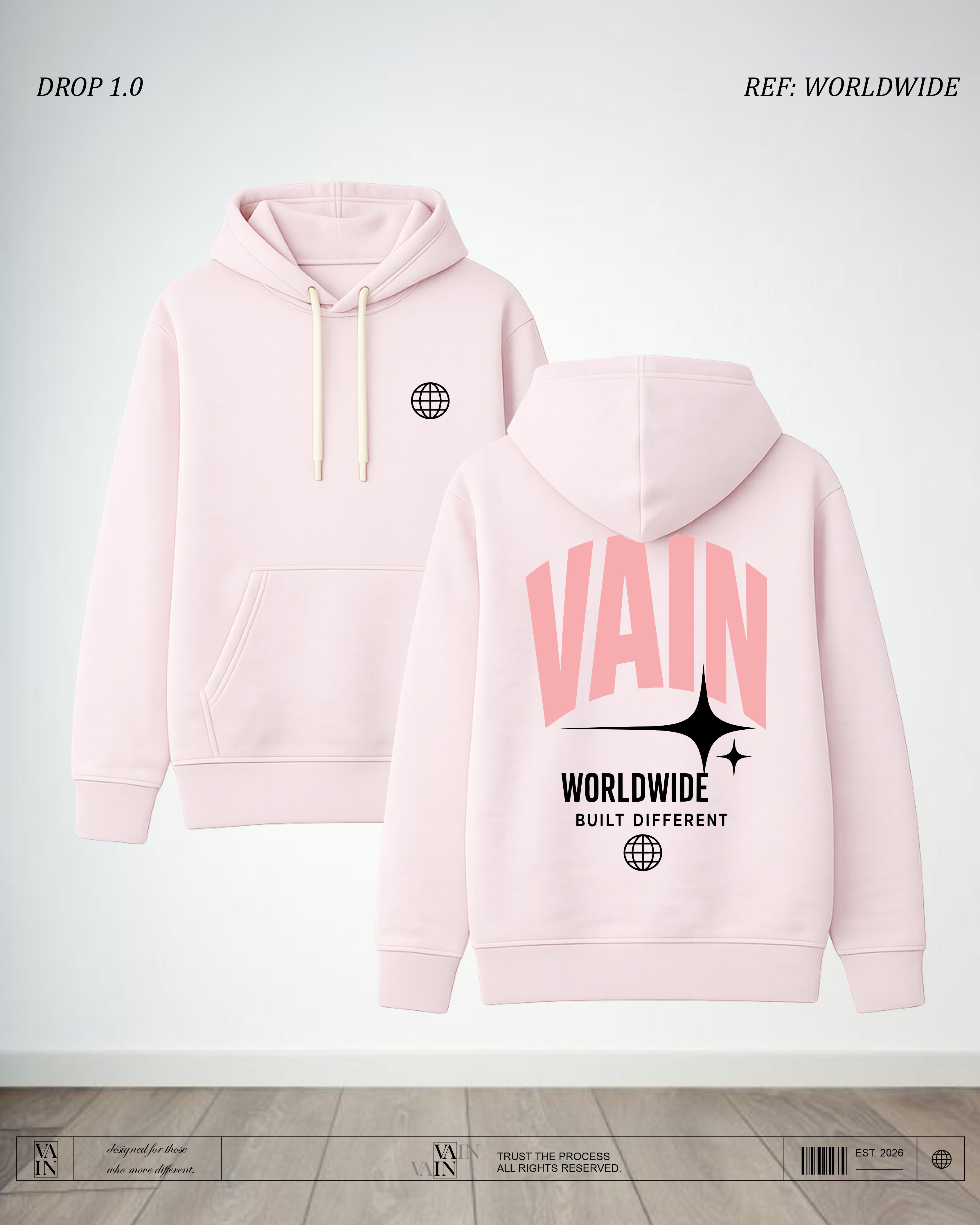 WORLDWIDE Hoodie — Rosado